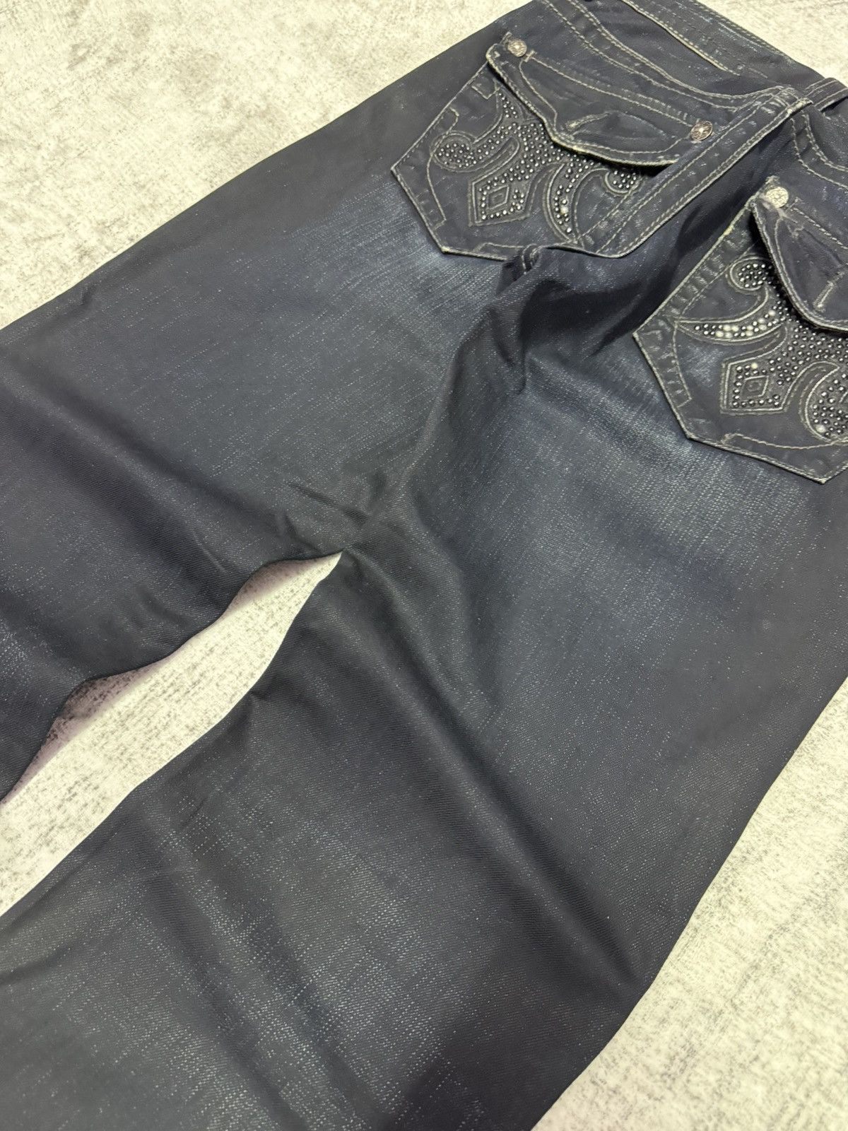 Japanese Brand × Mek Denim Mek Denim Wax Coated Studded Vegas Boot Cut Flared Jeans Size US 30 / EU 46 - 5 Thumbnail