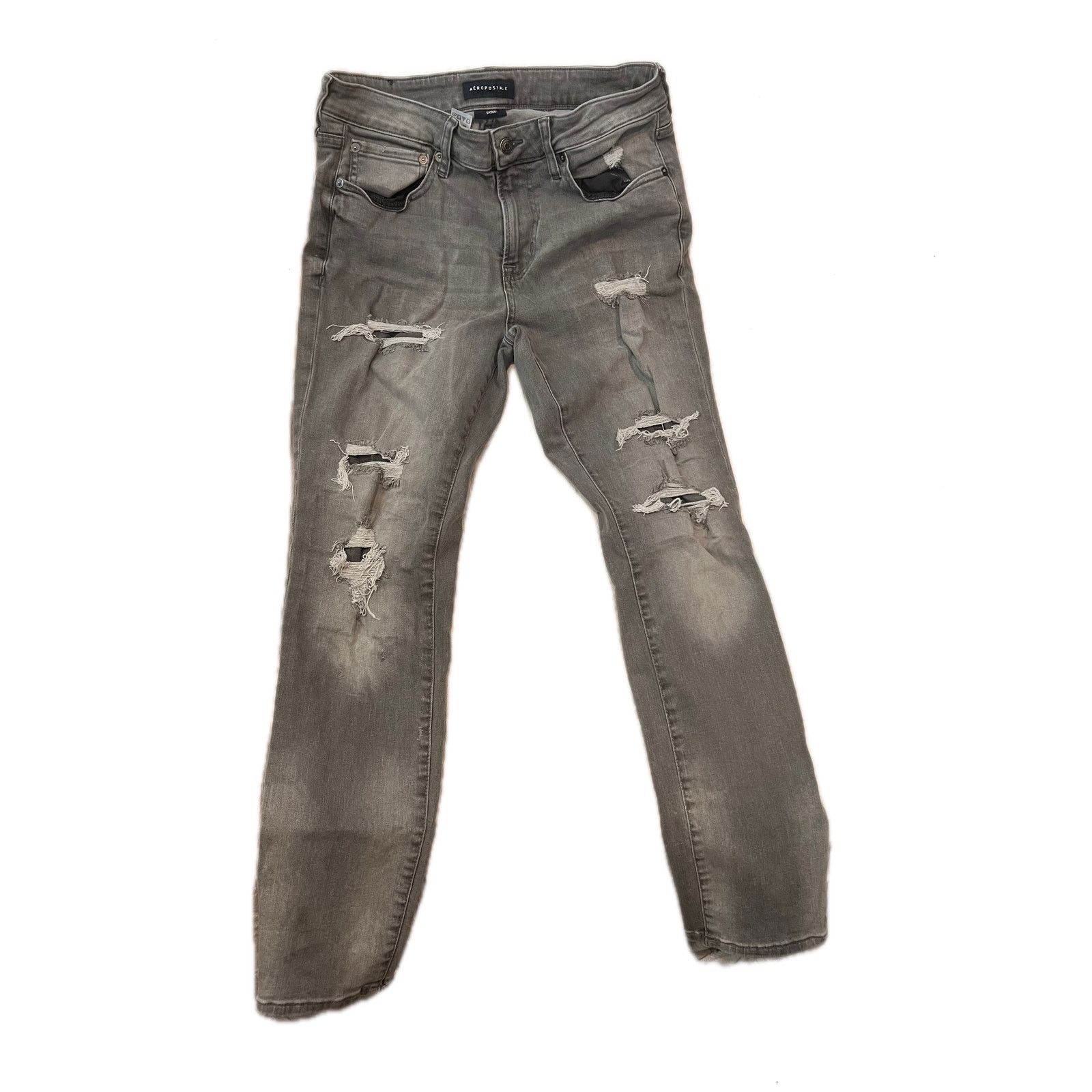 Aeropostale Aeropostale Skinny Gray Distressed Jeans Mens 33x32 Size US 33 - 1 Thumbnail