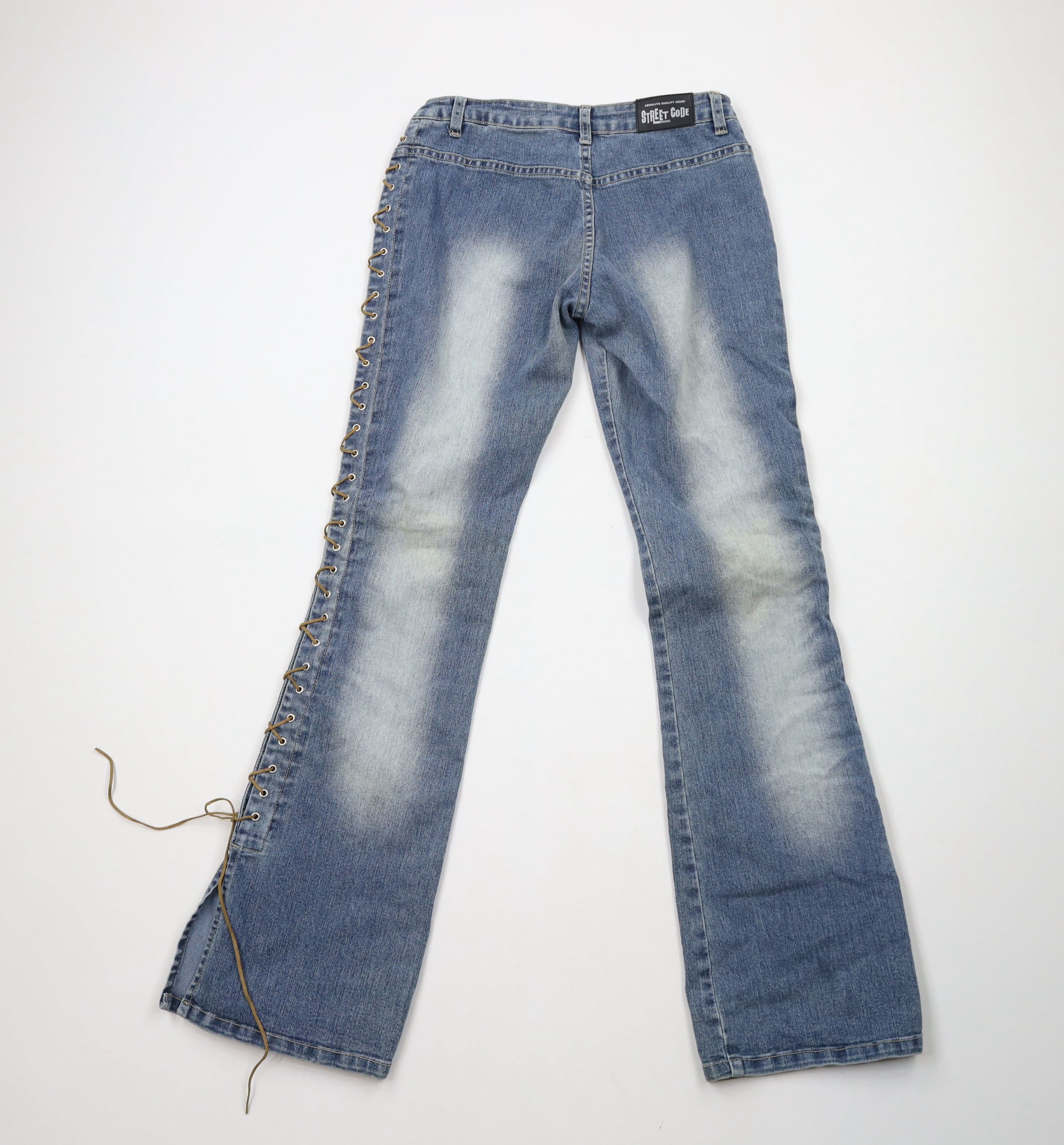 Vintage Vintage 90s Y2K Streetwear Lace Babydoll Flared Denim Jeans Size 27" / US 4 / IT 40 - 7 Thumbnail