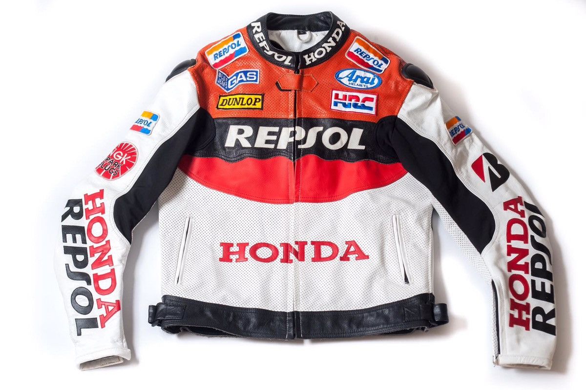image of Honda Repsol Vintage Leather Biker Jacket Size L, Men's
