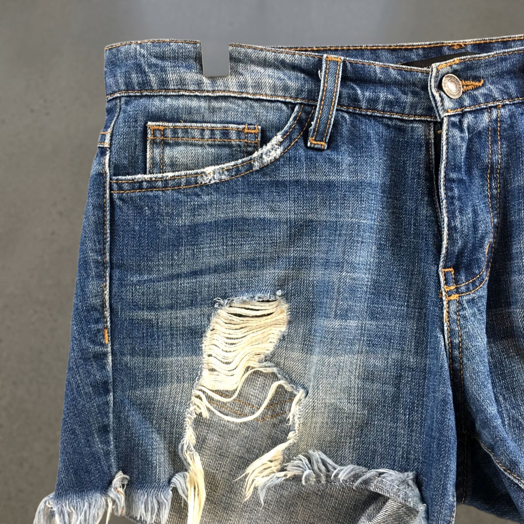 Vintage Flying Monkey Cutoff Distressed Jean Shorts Womens 27 Blue Denim Mid Rise Zip Shorts Denim Blue 90s Modern Womens Size 27" / US 4 / IT 40 - 1 Thumbnail