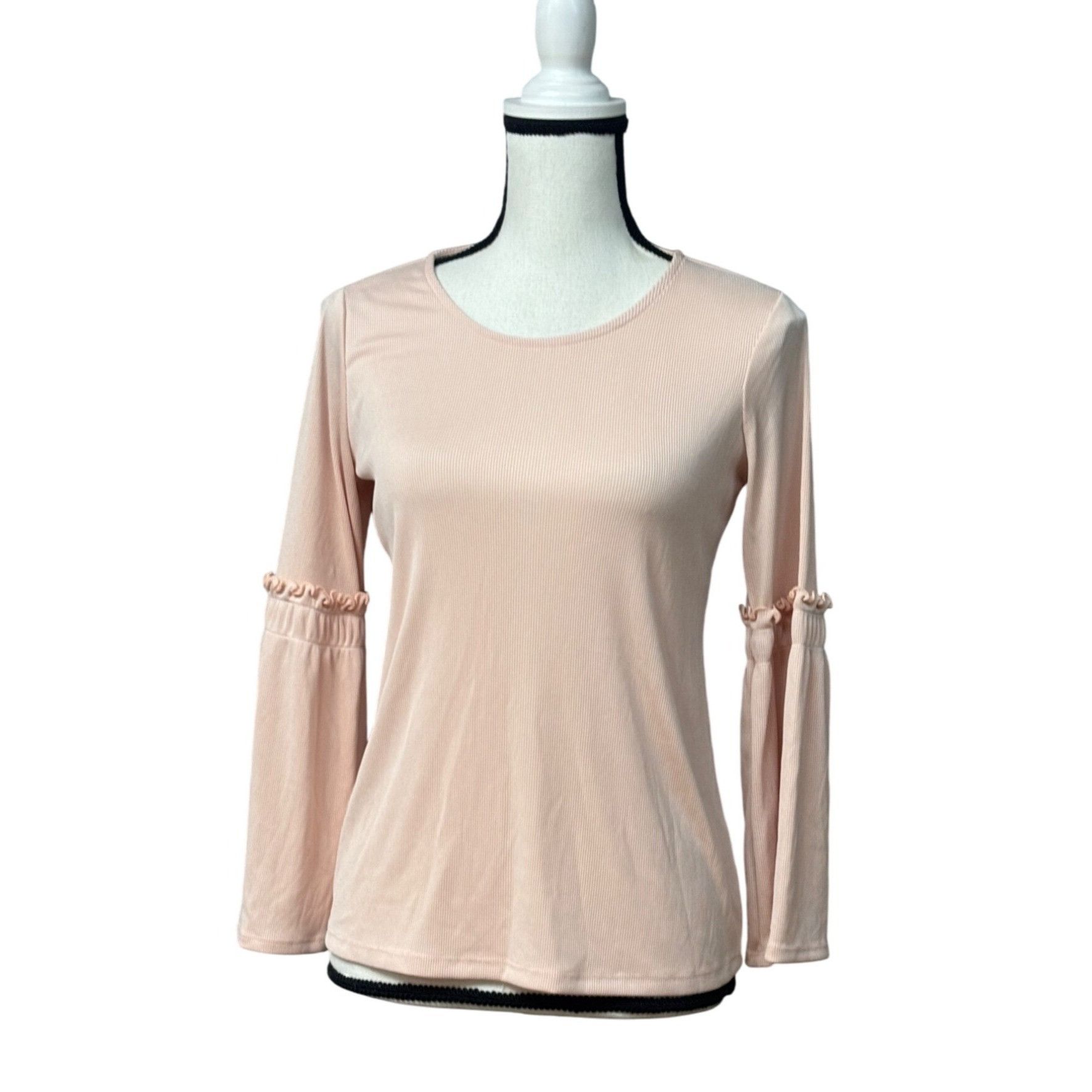 Alfani Alfani Petite Ribbed Bell-Sleeve Top, Blush, PP Size ONE SIZE - 1 Thumbnail