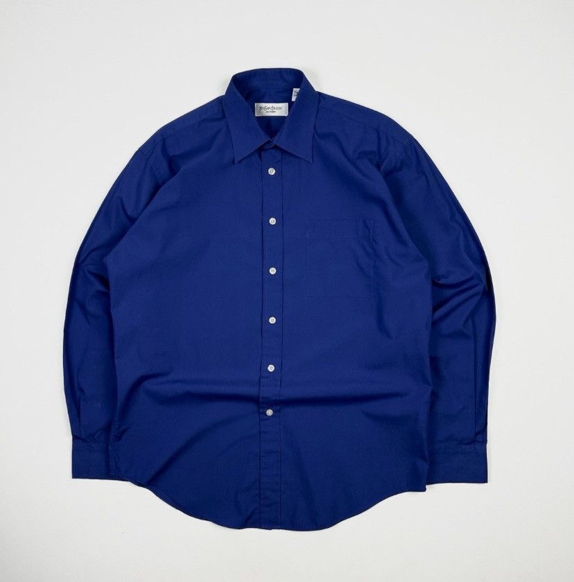 Yves Saint Laurent YSL Logo Button Up - Electric Blue Size US M / EU 48-50 / 2 - 1 Thumbnail