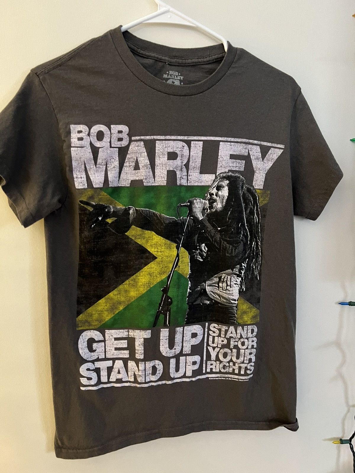 Image of Band Tees x Vintage Crazy Vintage 00S Bob Marley Stand Up Tee in Grey, Men's (Size Small)