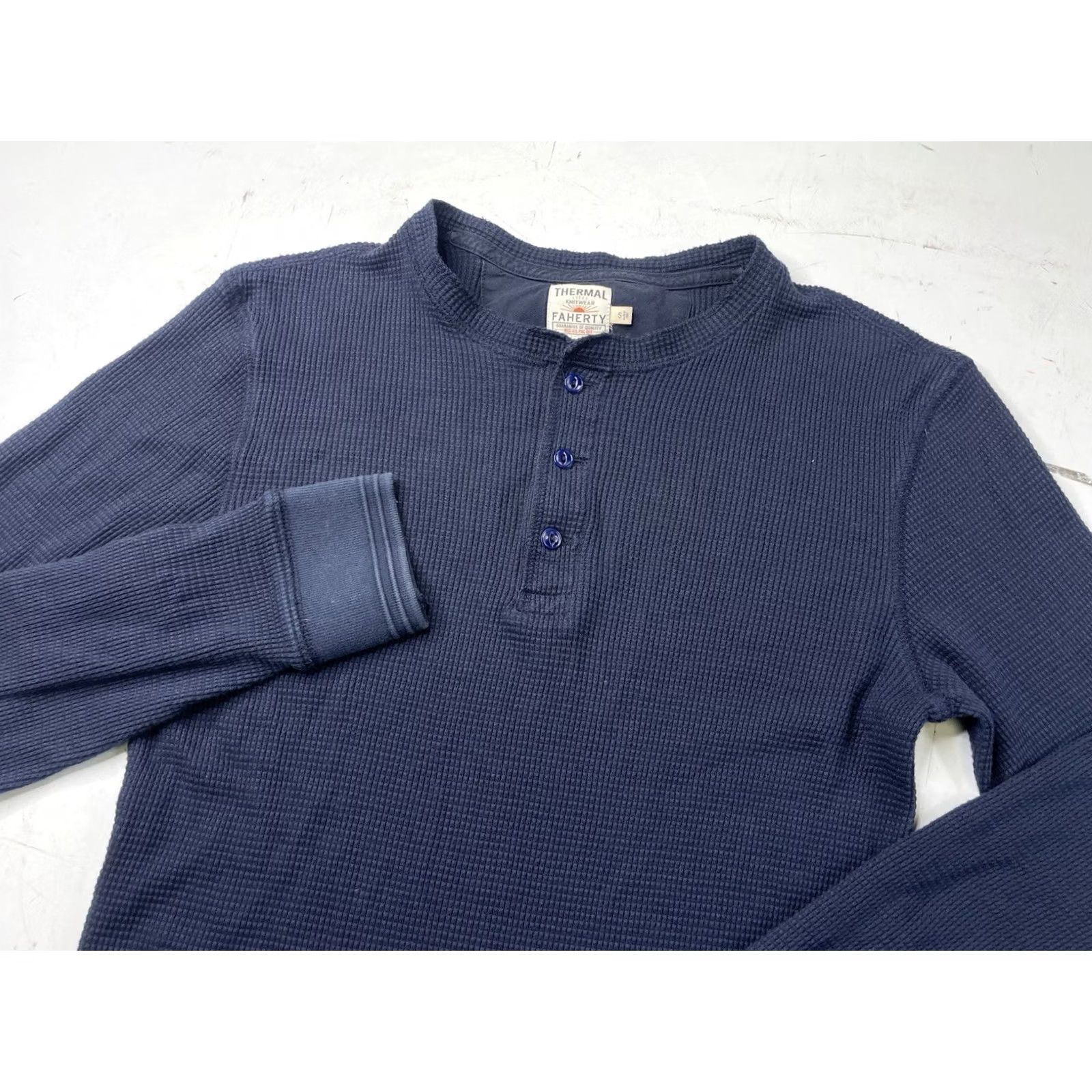 Faherty Faherty Thermal Shirt Mens Small Blue Knitwear Henley Long Sleeve Waffle Knit Size US S / EU 44-46 / 1 - 2 Thumbnail