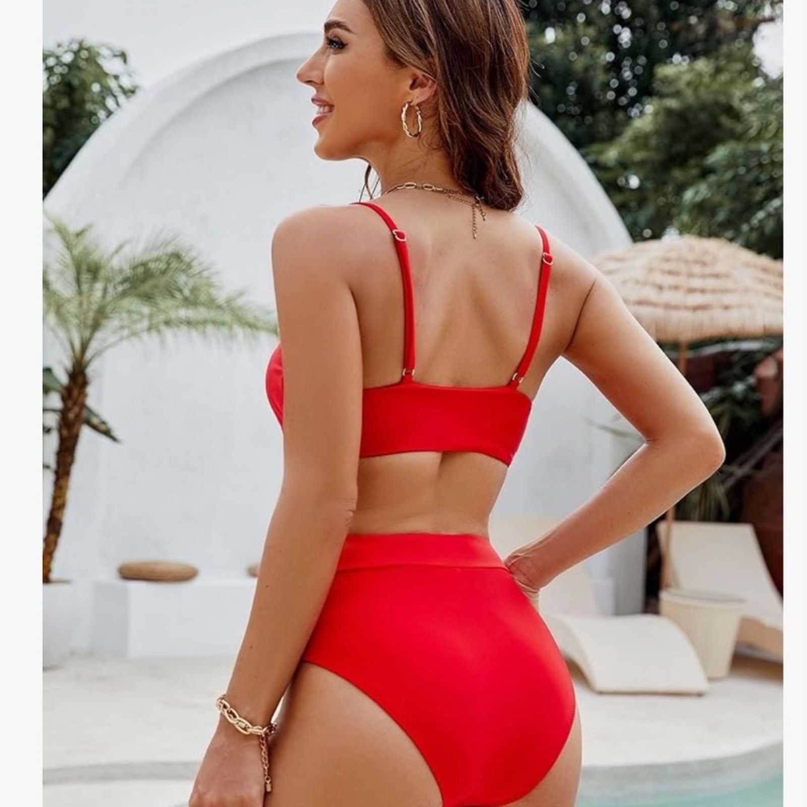 Unknown London Women's Red 2 Piece Bikini Swimsuit High Wasted Bathing Sz S Size ONE SIZE - 2 Thumbnail