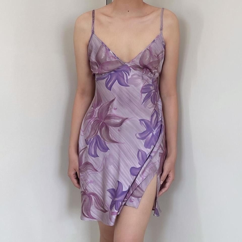 Vintage VS Purple Floral Silk Mini Dress (Small)