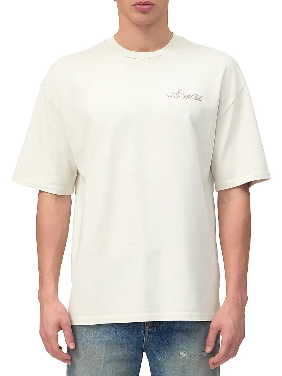 Amiri os11x0326 Logo Stud Oversized T-Shirt in Ivory Size US XL / EU 56 / 4 - 1 Thumbnail