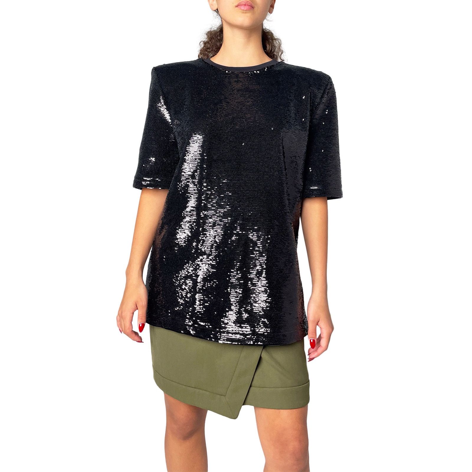 The Attico Black Short Sleeve Fully Sequinned Tunic Top Size M / US 6-8 / IT 42-44 - 2 Thumbnail
