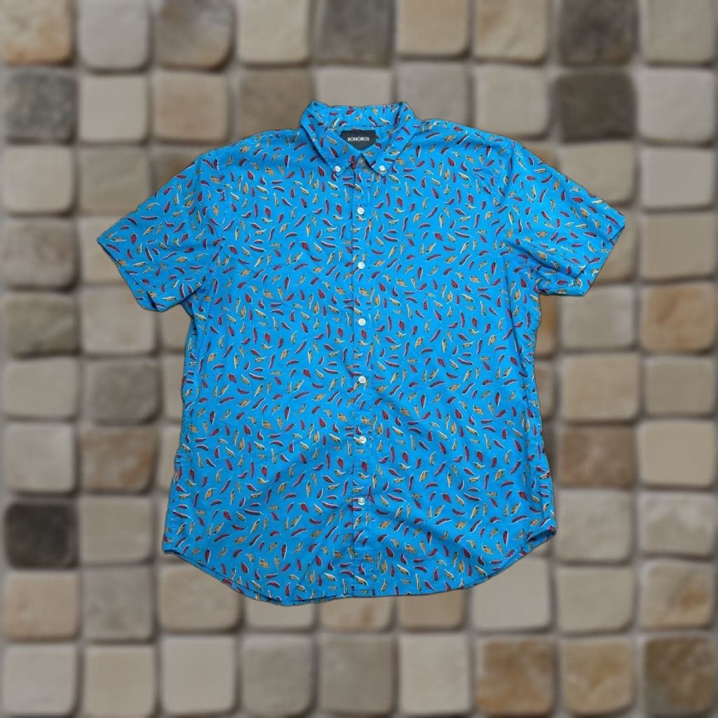 Bonobos Bonobos Shirt Mens XL Blue Chili Pepper Print Slim Fit Cotton Button-Down Casual Size US XL / EU 56 / 4 - 1 Thumbnail