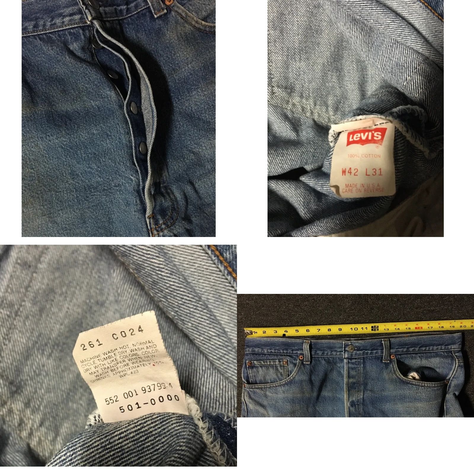 Levi's VINTAGE Levi's 501 Jeans Mens Denim Blue 39/26 Button Fly Distressed Faded Grunge 80s 90s USA 501 Model Straight Regular Mar 40 40s? Size US 40 / EU 56 - 8 Thumbnail
