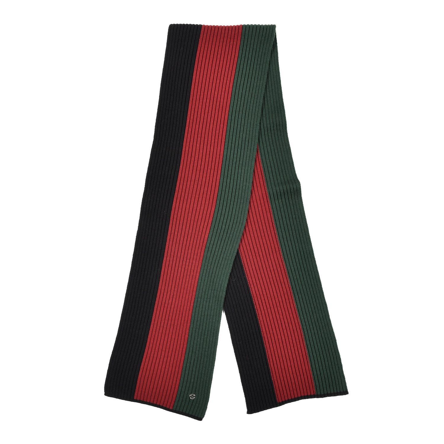 Gucci GUCCI Scarf Wool Ribbed Knit Stripe Black Red Green Logo Size ONE SIZE - 3 Thumbnail