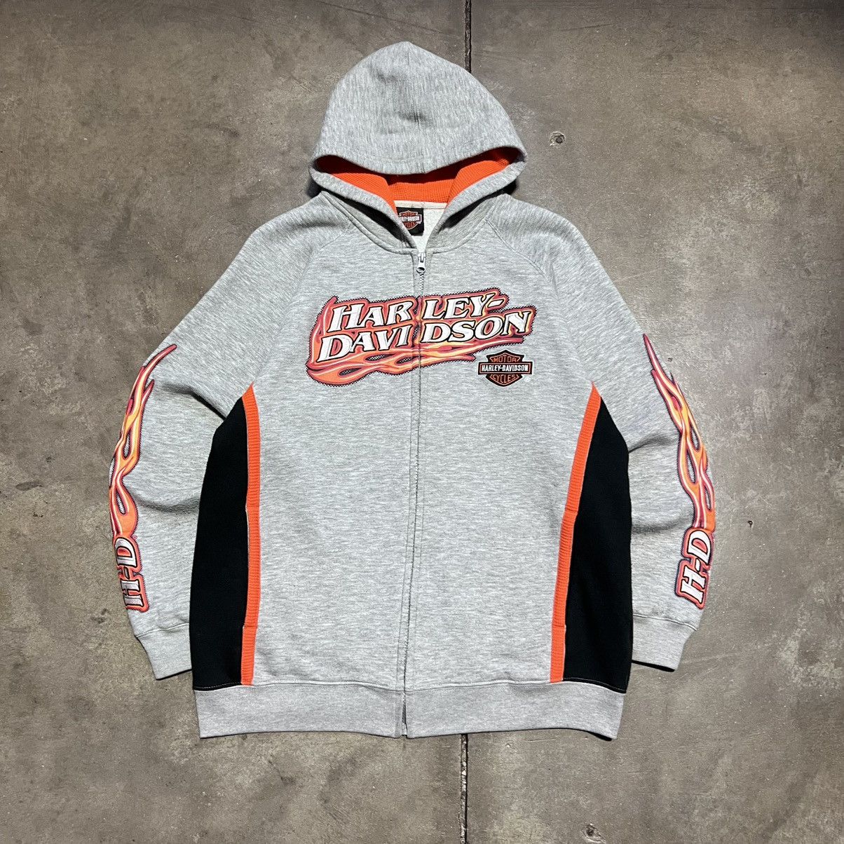 Vintage Harley Davidson Flame Sleeve Zip Up Hoodie Y2K Biker