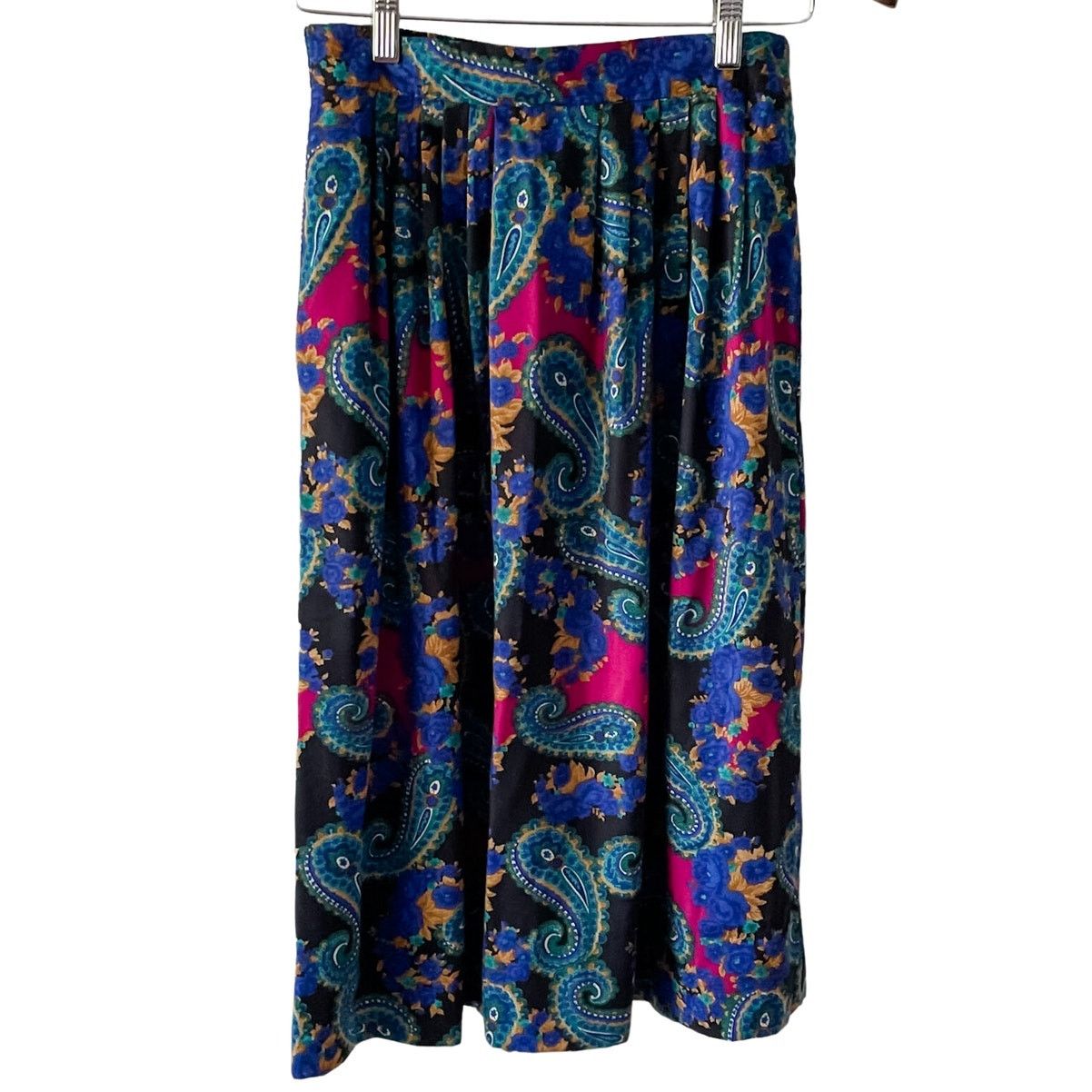 Vintage Vintage jewel tone paisley pull on pleated midi/knee skirt Size 26" / US 2 / IT 38 - 1 Thumbnail