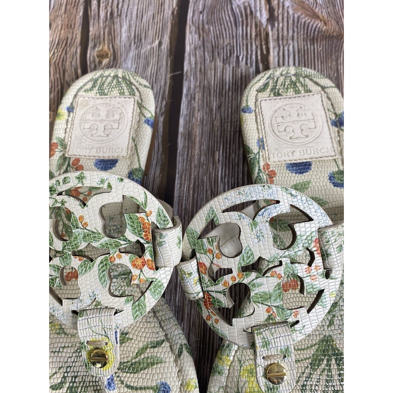Tory Burch Tory Burch Miller Leather Thong Sandals Sz 6.5 Floral Cream Size US 6.5 / IT 36.5 - 5 Thumbnail