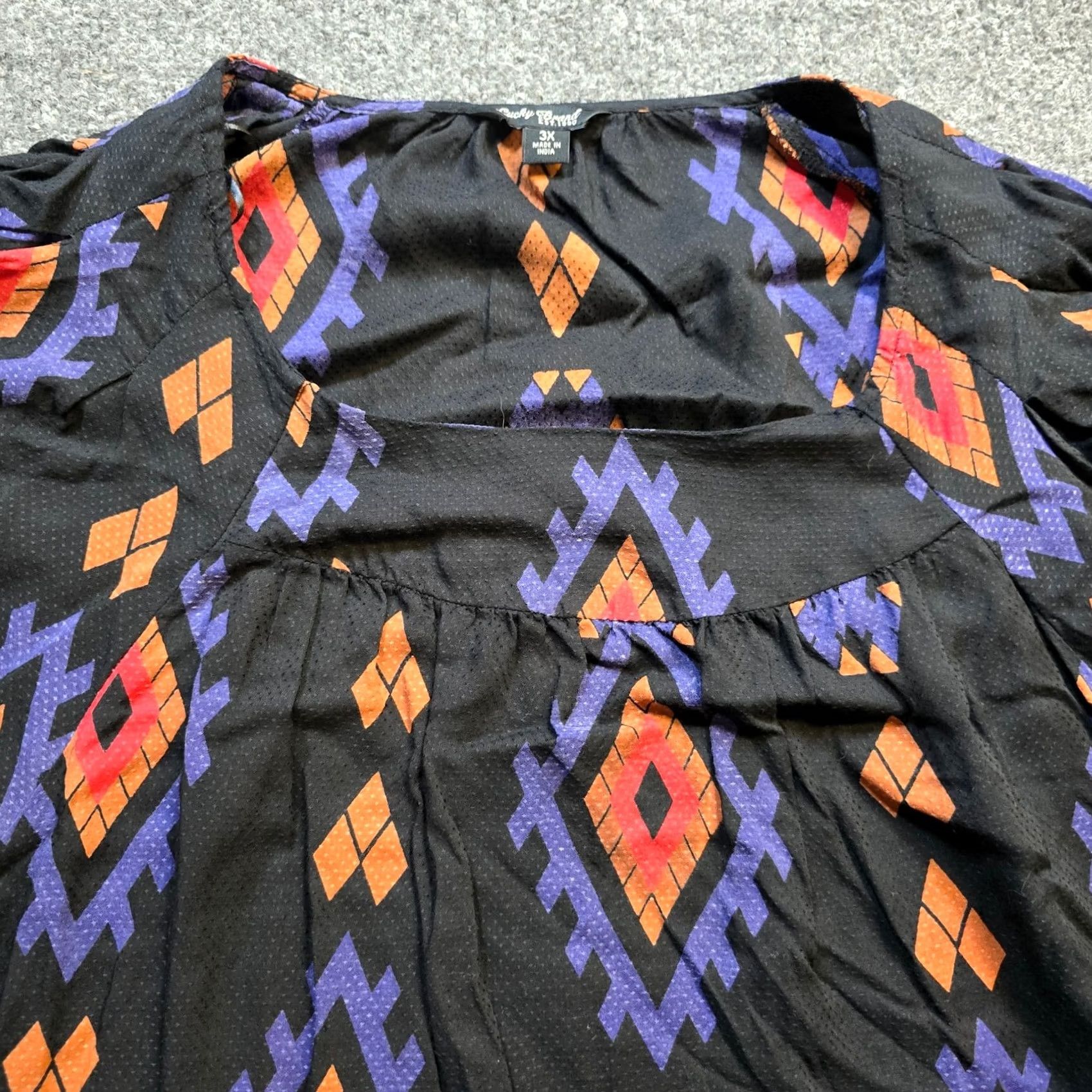 Lucky Brand Lucky Brand Top Womens 3X Black Blue Southwest Square Neck Western Blouse Shirt For Casual Wear Womens Size XXL / US 16-18 / IT 52-54 - 2 Thumbnail