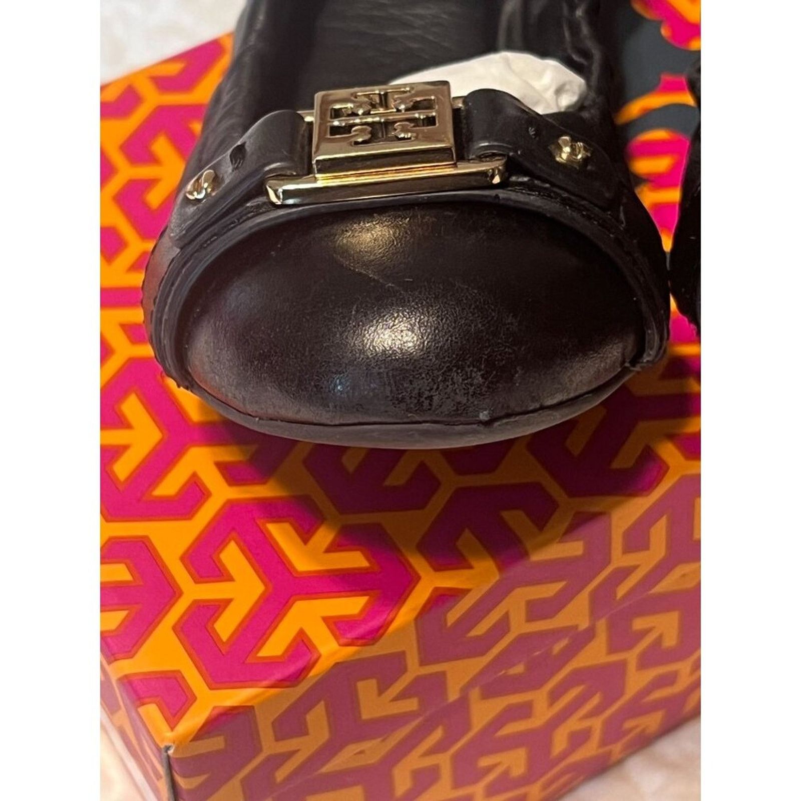 Tory Burch TORY BURCH Ambrose Ballet Flats Leather Camel Black Gold 7 B Size US 7 / IT 37 - 10 Thumbnail