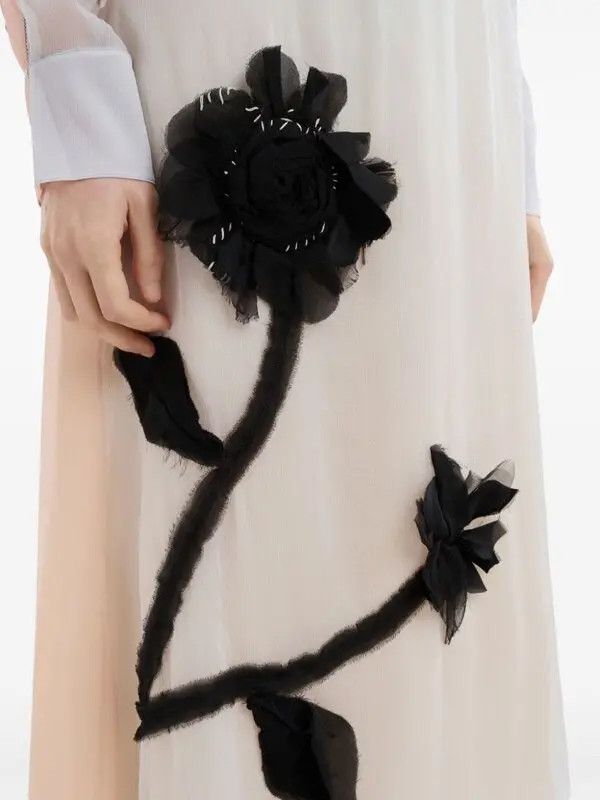 Marni o1w1db11125 Floral-Appliqué Silk Midi Skirt in White Size 30" / US 8 / IT 44 - 4 Thumbnail
