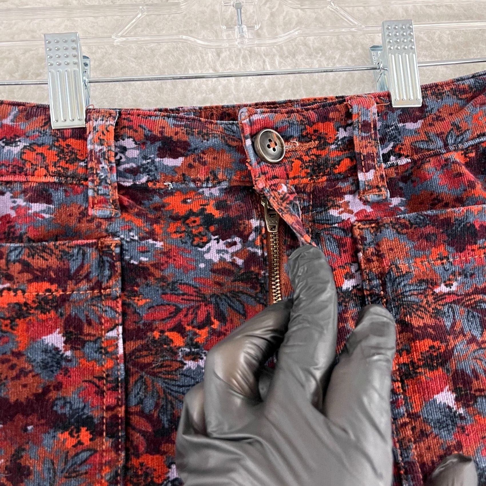 Anthropologie Pilcro Anthropologie Maroon Floral Corduroy High-Rise Skinny Pants Womens 29 Size 29" - 5 Thumbnail
