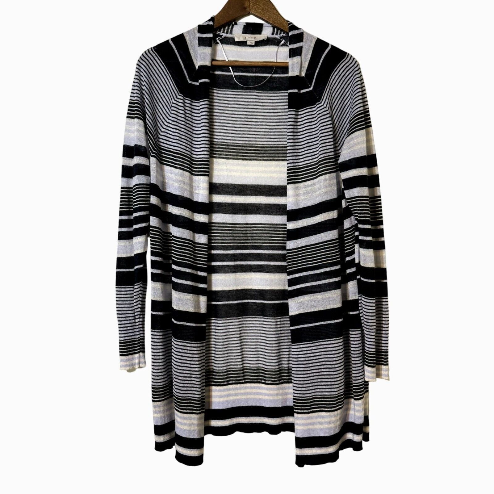 Loft Loft Stripe Open Long Cardigan Lightweight Blue White Large Size L / US 10 / IT 46 - 2 Thumbnail