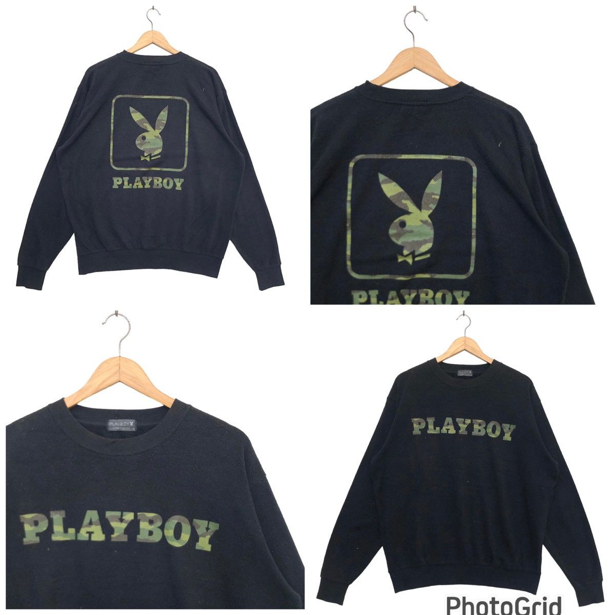 Japanese Brand Vintage 90s Playboy Bunny Camo Design Big Logo Sweatshirt. Size US XL / EU 56 / 4 - 1 Thumbnail