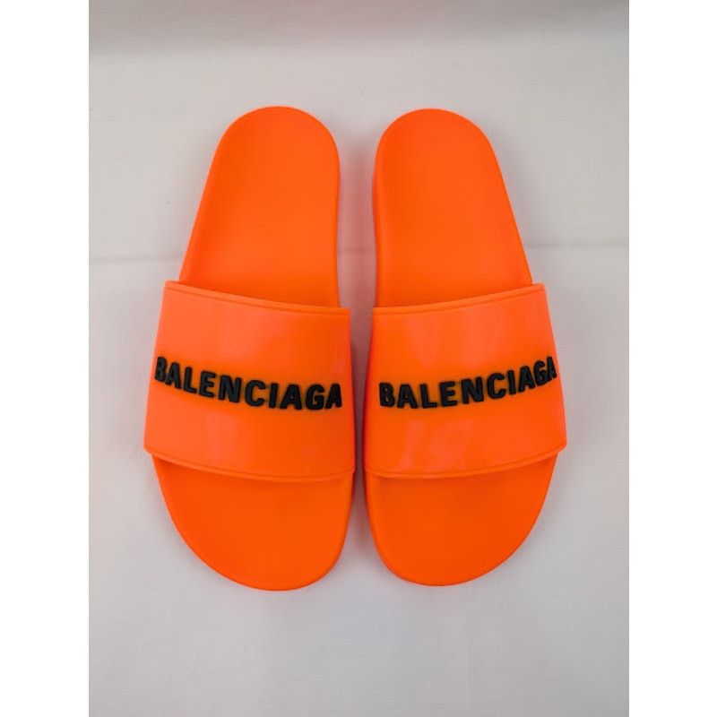 Balenciaga o1rshd1 Pool Smoth Fluo Rubber Logo Slides Flue Orange/Black Size US 12 / EU 45 - 15 Thumbnail