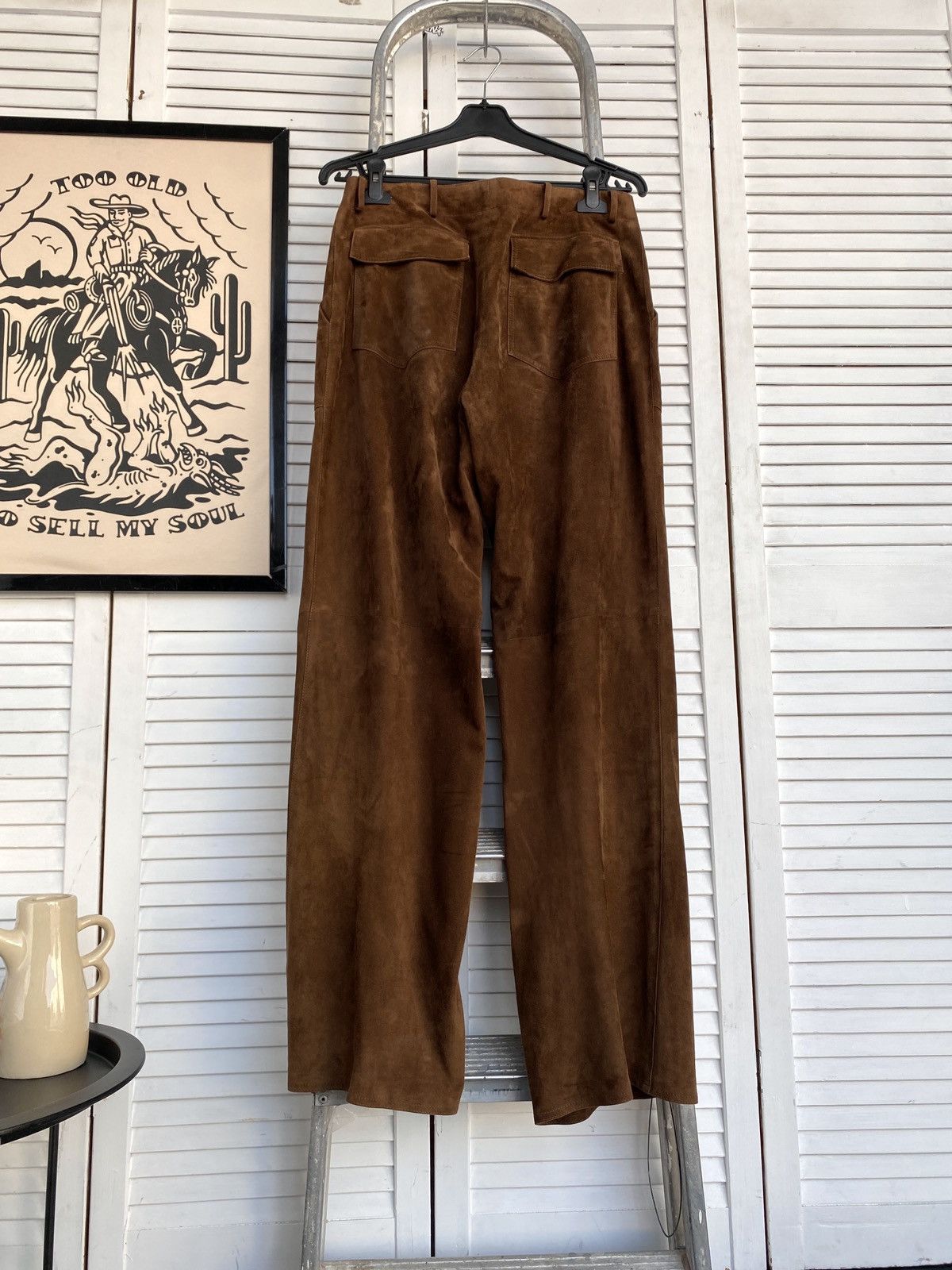 Designer × Vintage Vintage Sprung Freres Luxury Suede Leather Wide Leg Pants Size 27" / US 4 / IT 40 - 12 Thumbnail