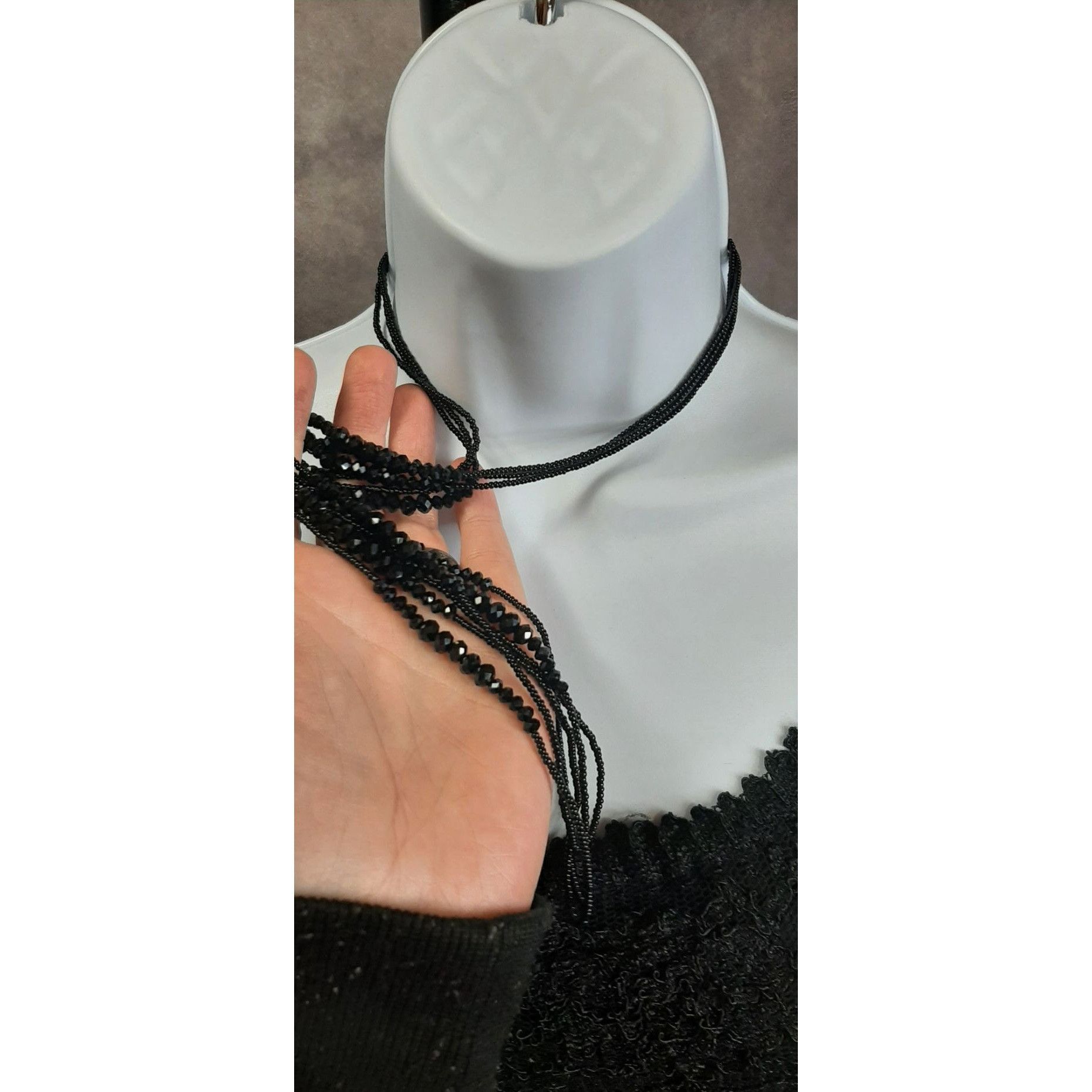 Other Glam Goth Black Multi-Strand Beaded Necklace With Faceted Be Size ONE SIZE - 3 Thumbnail