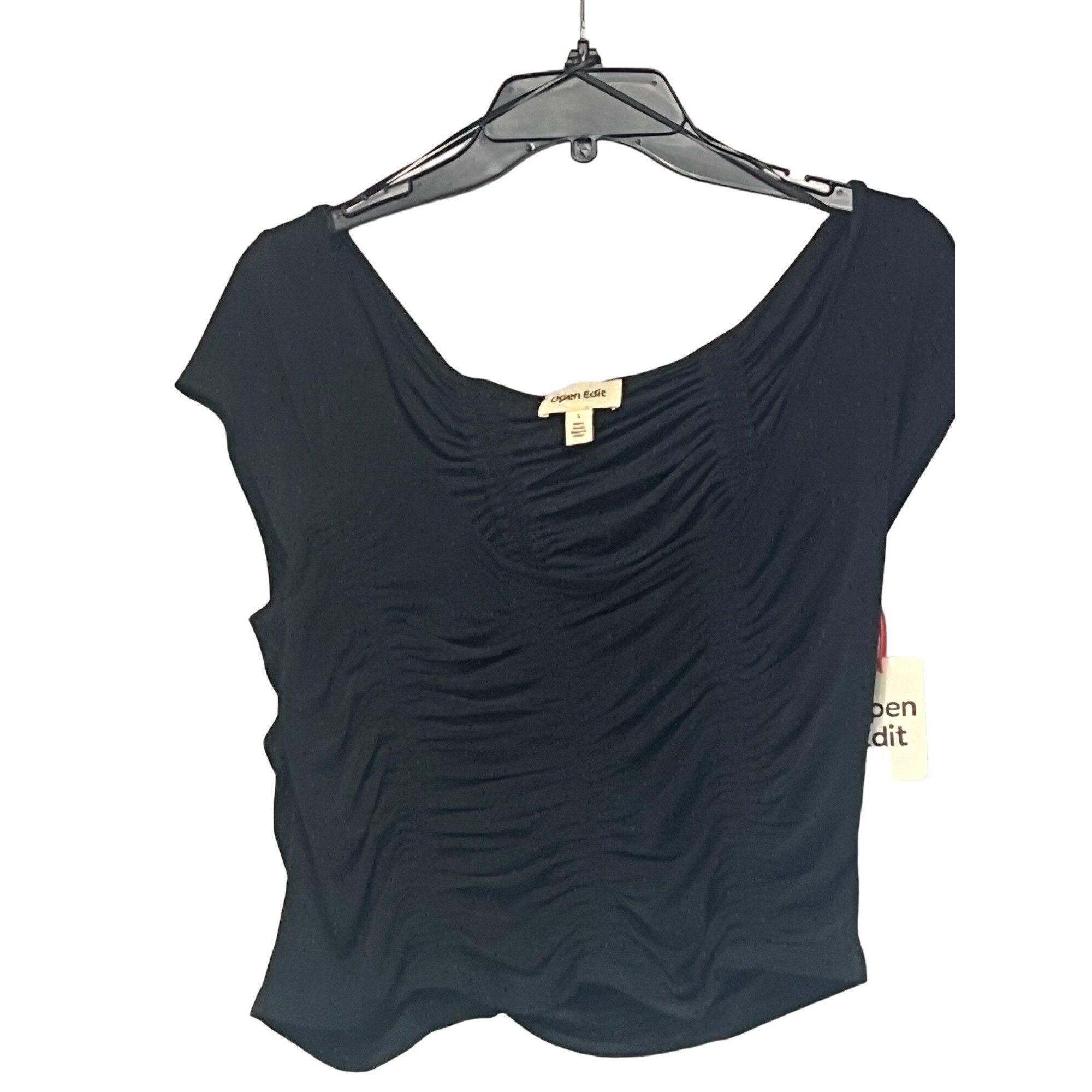 Other Open Edit Ruched Cup Sleeve Crop Top, Black, L Size L / US 10 / IT 46 - 1 Thumbnail