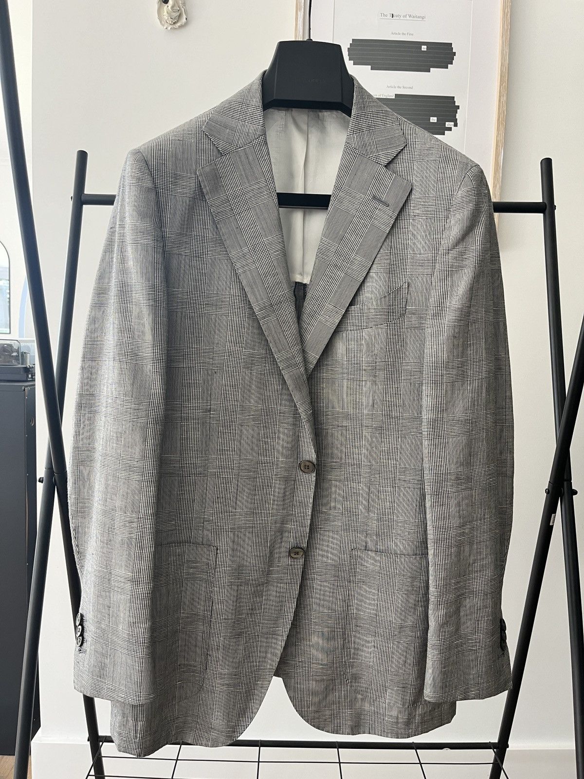 Wool/linen grey glencheck blazer 40R