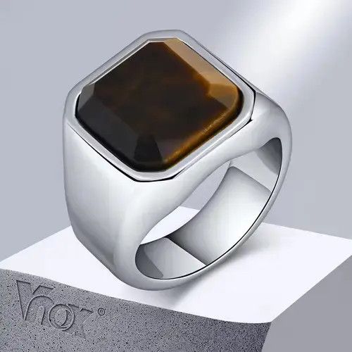 VIBE Stylish Men Natural Stone Signet Rings Size ONE SIZE - 3 Thumbnail