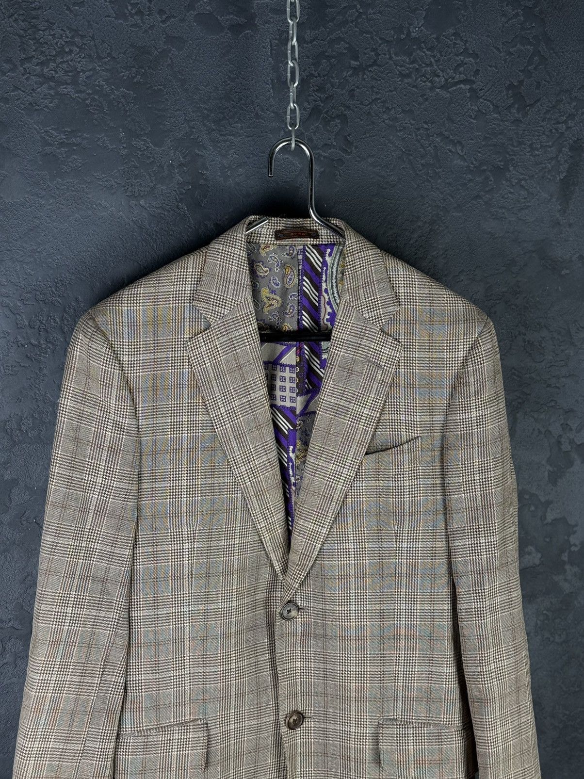 Etro ETRO Milano Mens Blazer Jacket Long Plaid Gray Size 46 Size 46R - 2 Thumbnail