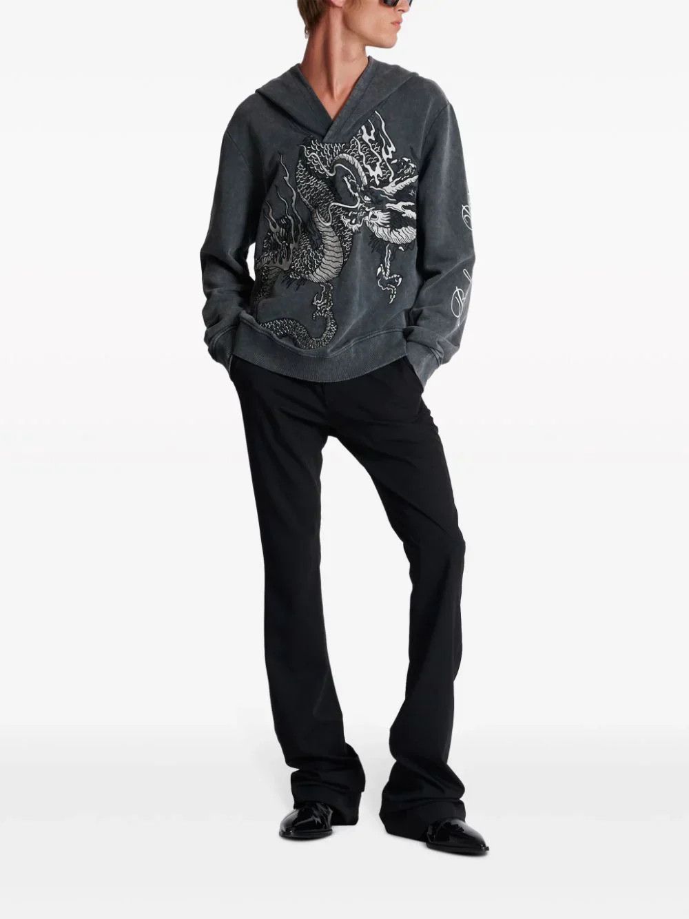 Balmain o1s1wg110125 Dragon Vintage Emb Hoodie in Dark Grey Size US L / EU 52-54 / 3 - 2 Thumbnail