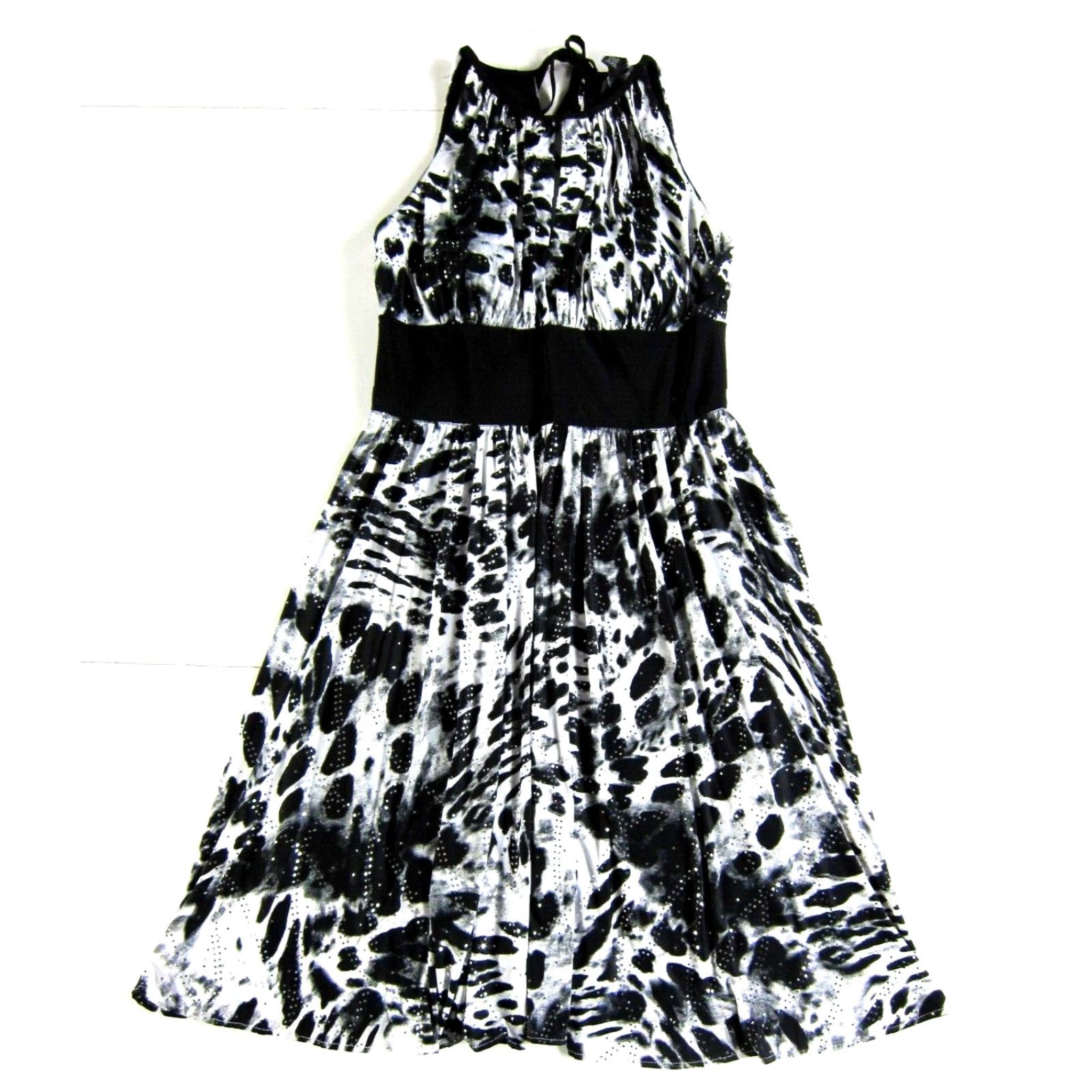 Vintage NWT R&M Richards Black Ivory Sparkly Stretch High Neck Midi Shift Tank Dress 6 Size M / US 6-8 / IT 42-44 - 2 Thumbnail