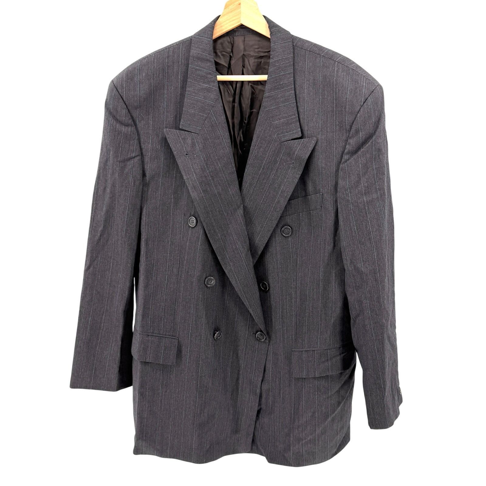 Hugo Boss Vintage 90s Grey Pinstripe 100% Wool Double Breasted Blazer Size 44R - 1 Thumbnail