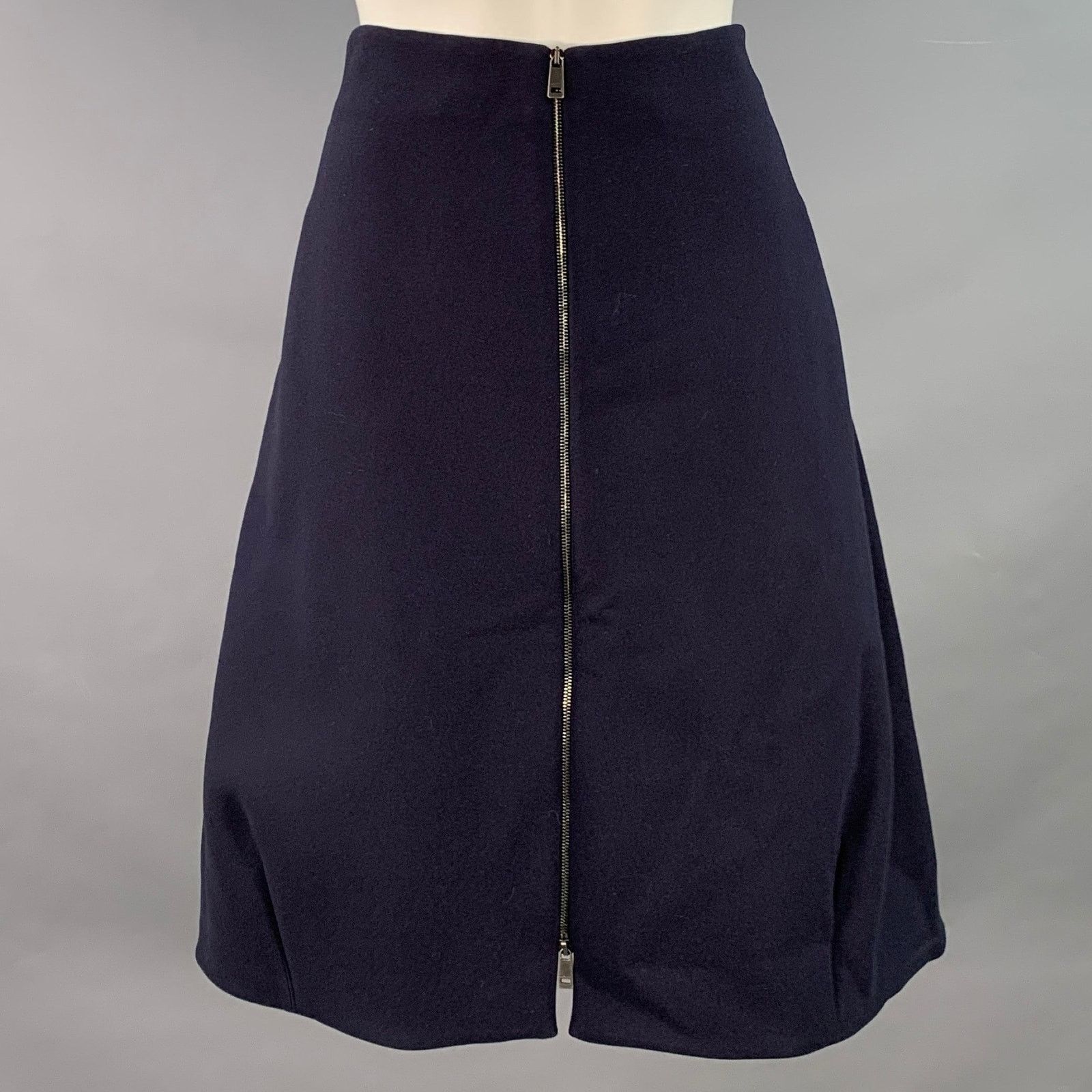 Jil Sander JIL SANDER Size 2 Navy Cotton Blend Zip Up A-Line Skirt Size 26" / US 2 / IT 38 - 1 Thumbnail