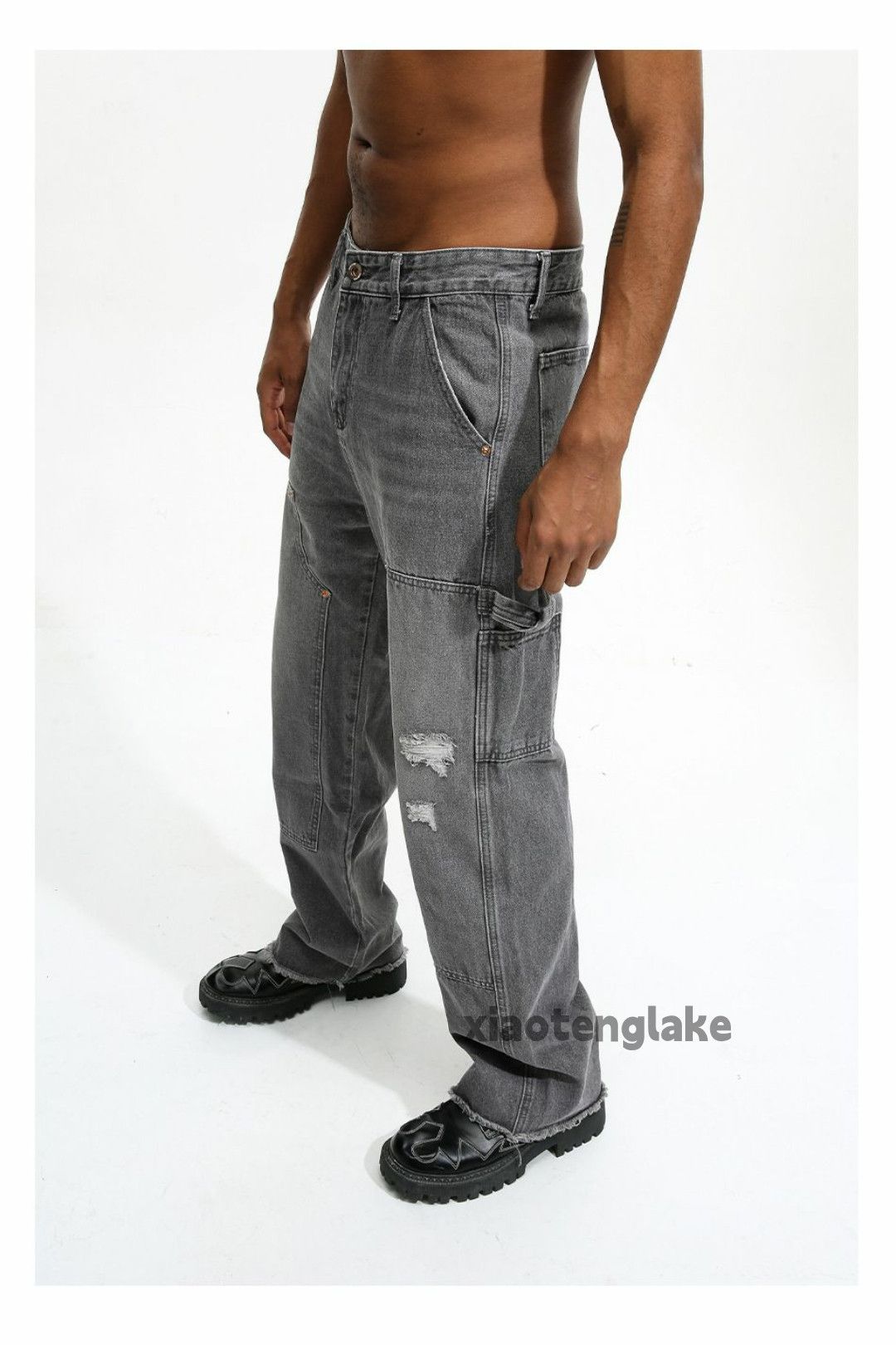 Jean × Vintage washed faded skate hiphop carpenter damaged jeans Size US 32 / EU 48 - 3 Thumbnail