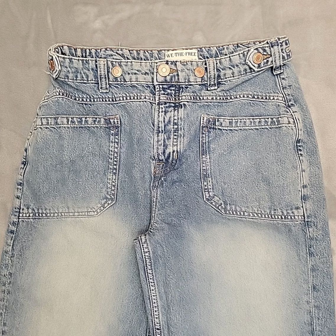 Vintage We The Free Women Jeans Sz 28 Blue Denim Wide-Leg Retro Y2K 90s Button Fly Pants Size 28" / US 6 / IT 42 - 3 Thumbnail