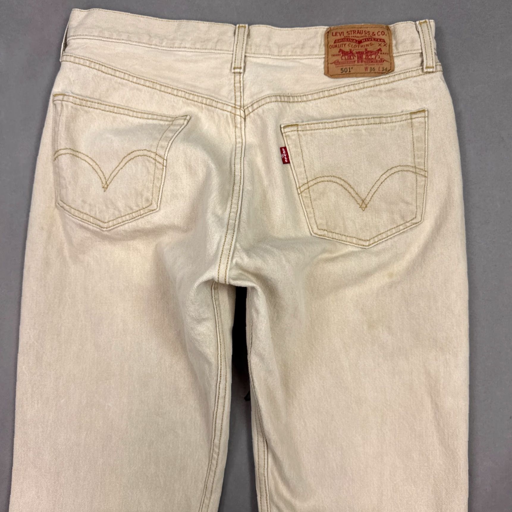 Levi's Levi's 501 Jeans Mens 36x34 Beige Denim Pants Button Fly Work Chore Jeans Size US 36 / EU 52 - 5 Thumbnail