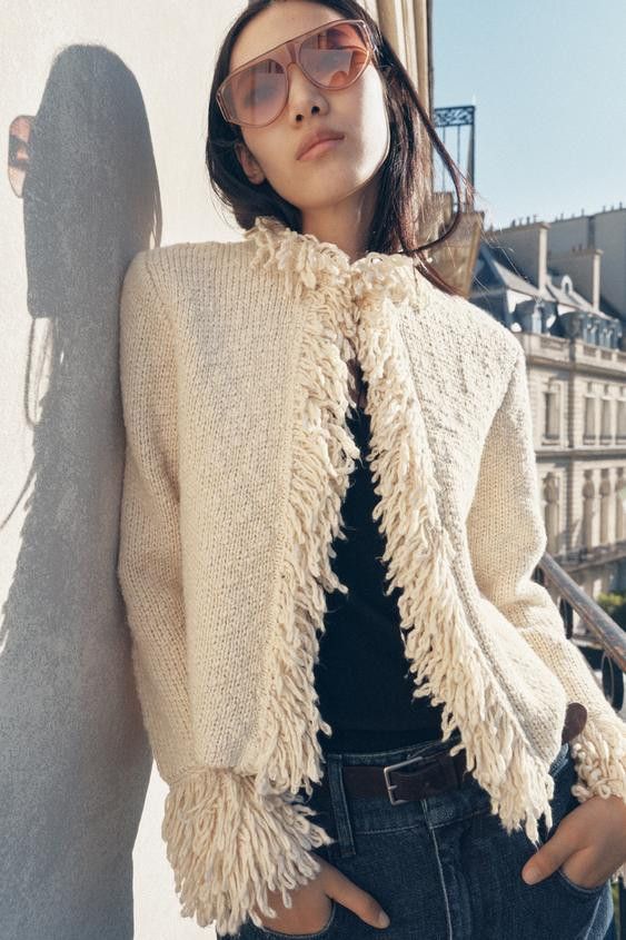 Zara ZARA FRINGED KNIT JACKET Size L / US 10 / IT 46 - 2 Thumbnail