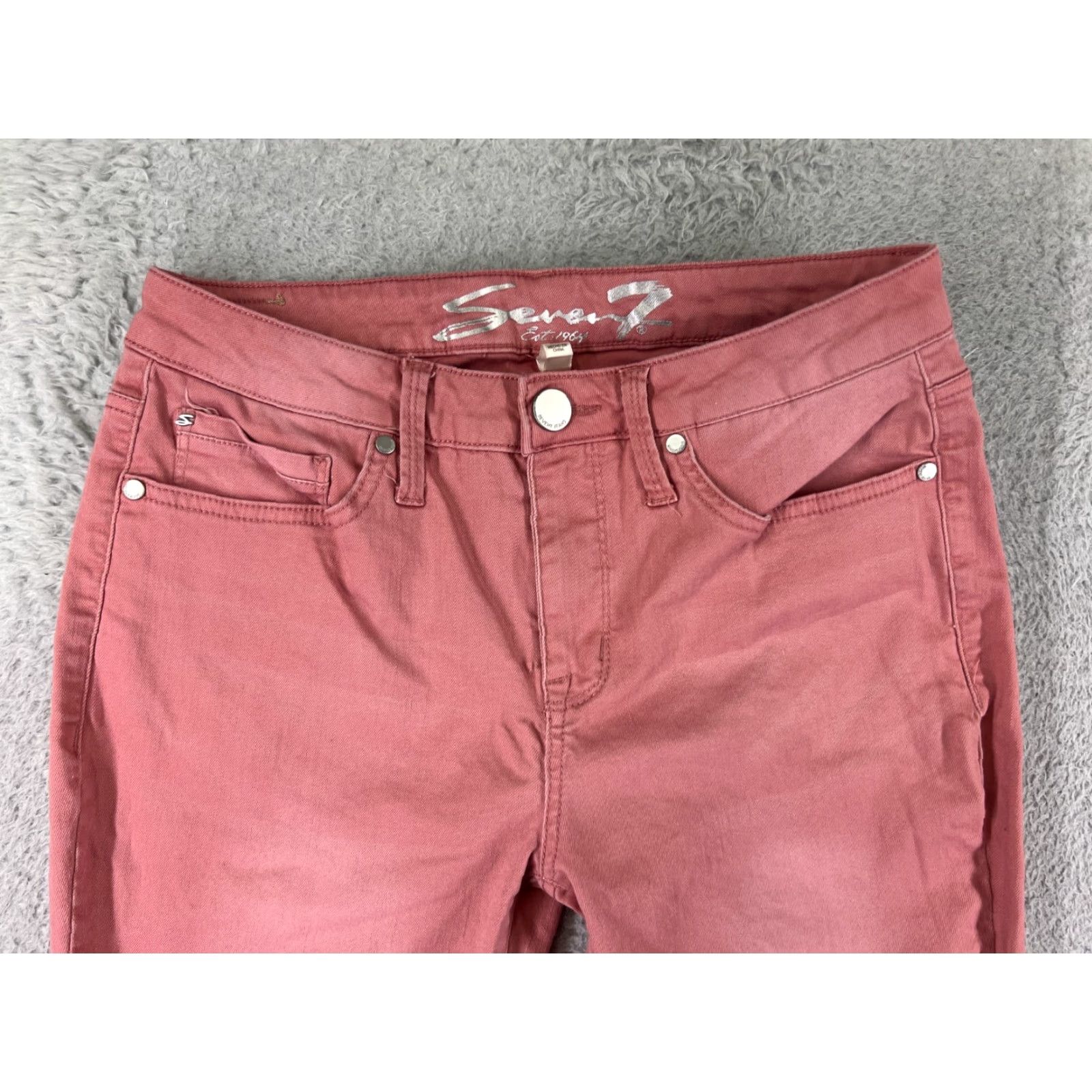 Vintage Seven7 Jeans Women Mid Rise Pink Denim 8 Regular Straight Tapered Cropped Cotton Stretch 5-Pocket Womens Jeans Size 30" / US 8 / IT 44 - 7 Thumbnail