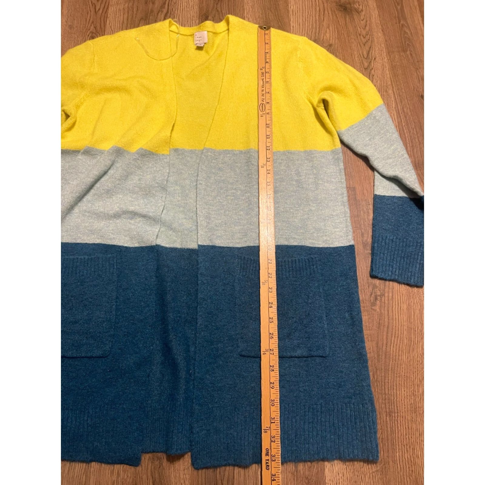 Vintage A New Day Sweater Cardigan Women's Medium Yellow Blue Gray Open Casual Mens? Size M / US 6-8 / IT 42-44 - 6 Thumbnail