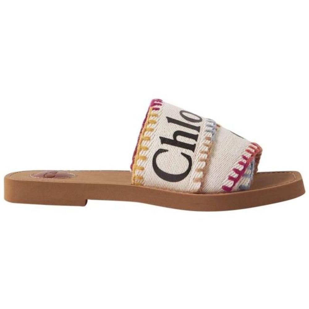 Chloe White Woody Embroidered Logo-print Canvas Slides Sandals Size US 11 / IT 41 - 1 Thumbnail