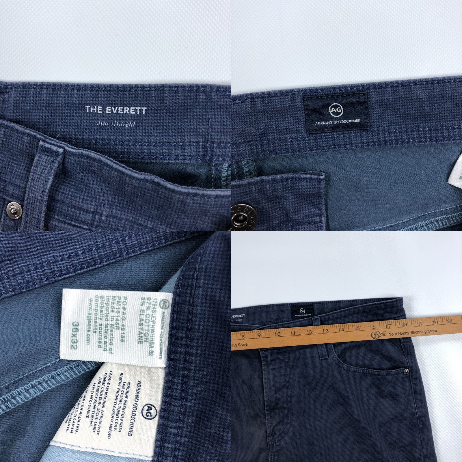 Vintage AG Adriano Goldschmied Jeans Mens 36x32 Everett Slim Straight 5-Pocket Blue Canvas Denim Pants Size US 36 / EU 52 - 8 Thumbnail