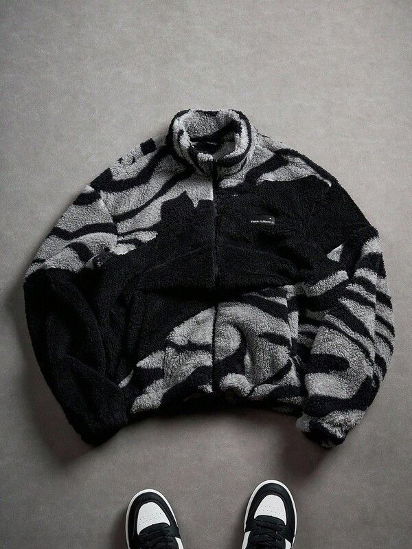 Japanese Brand Black & Grey Tiger Print Fleece Zip Up Jacket Size US M / EU 48-50 / 2 - 1 Thumbnail