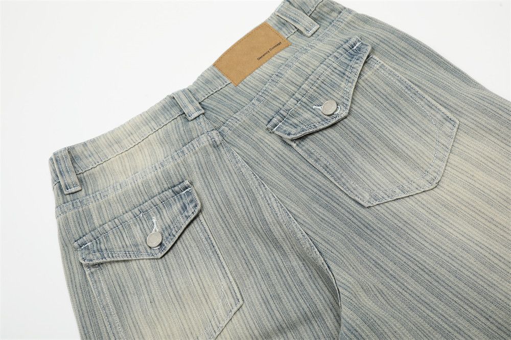 Men's distressed punk wide-leg washed striped ripped jeans