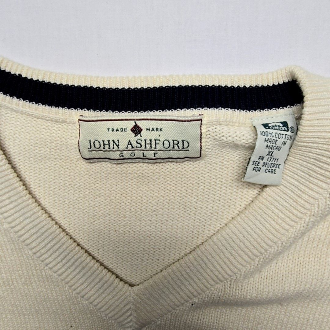 John Ashford John Ashford Golf Sweater XL Argyle Cream V-neck Knitwear Size US XL / EU 56 / 4 - 7 Thumbnail