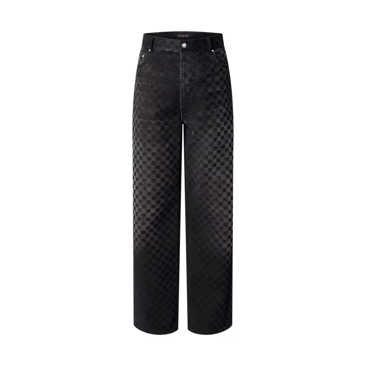 Louis Vuitton Flocked Damier Denim Wide-Leg Trousers Size US 29 - 1 Thumbnail