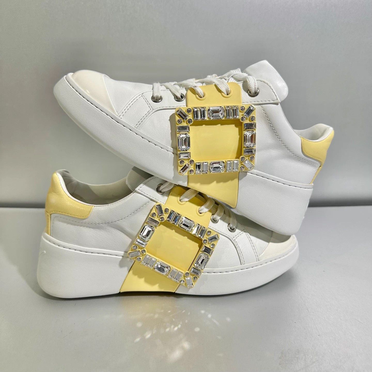 Roger Vivier Roger Vivier white & yellow crystal buckle sneakers 36 Size US 5 / IT 35 - 3 Thumbnail