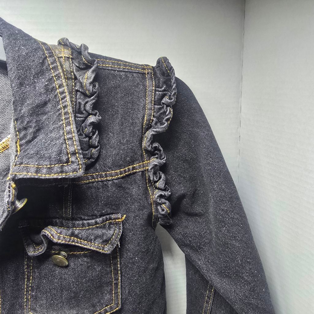 The Unbranded Brand Girls Mud Kingdom Black Ruffle Jean Jacket Size 10 Size M / US 6-8 / IT 42-44 - 8 Thumbnail